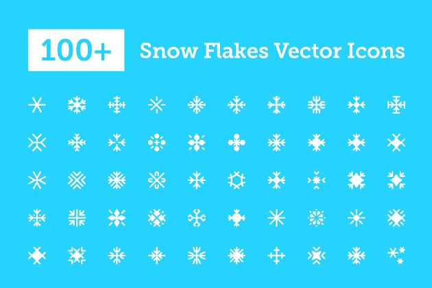 100+雪花矢量图标 100+ Snowflakes Vector Icons