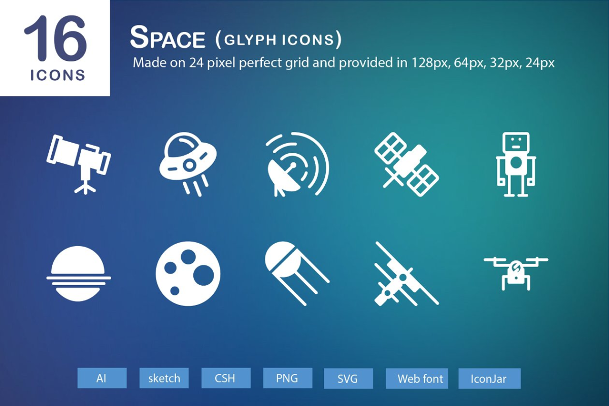 16个宇宙太空图标 16 Space Glyph Icons