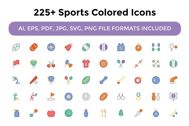 225+个彩色运动图标 225+ Sports Colored Icons
