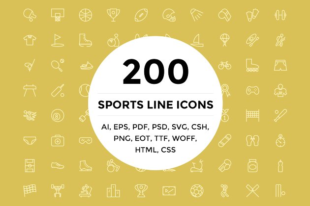 200+运动线型图标 200 Sports Line Icons