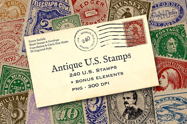 古色古香的美国邮票图形 Antique US Stamp Graphics