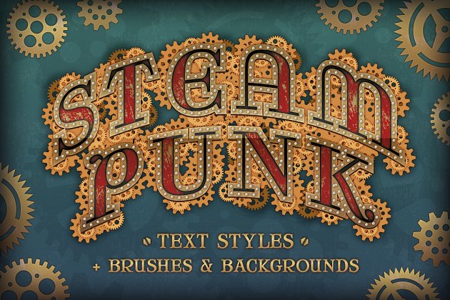 复古朋克风格图层样式 Steam Punk Text Styles + Bonus