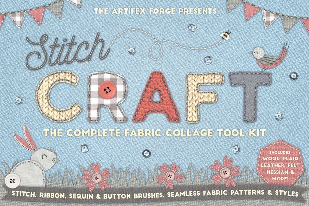 手工缝制效果的笔刷样式下载 Stitch Craft – Brushes Styles & More
