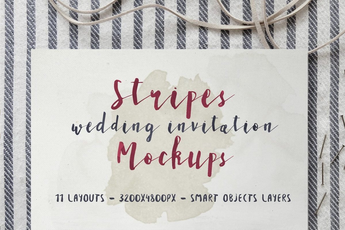 条纹婚礼平面邀请函模版 Stripes Wedding Invitation Mockups