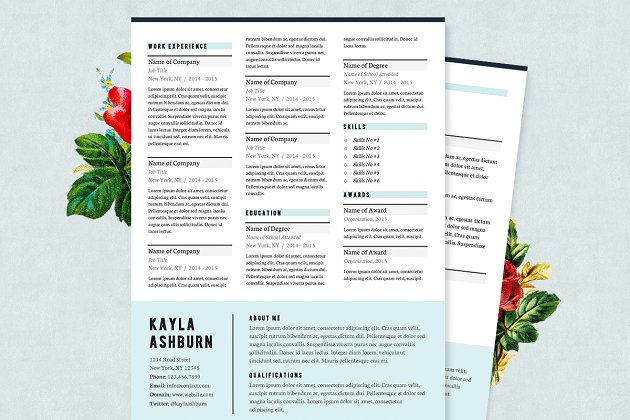 时尚的简历模板 Stylish Blue Resume Template Pkg.