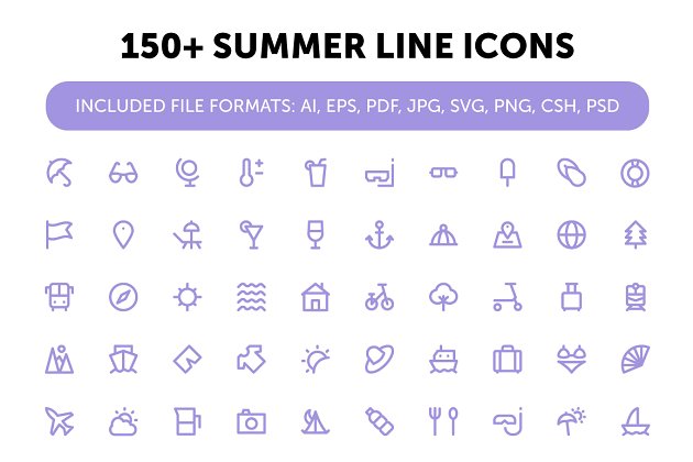 夏季矢量图标素材 150+ Summer Line Icons