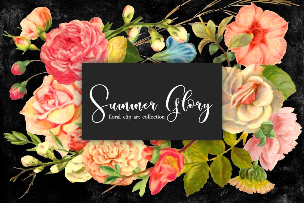 夏季花卉夏天的荣耀 Floral Clip Art – Summer Glory