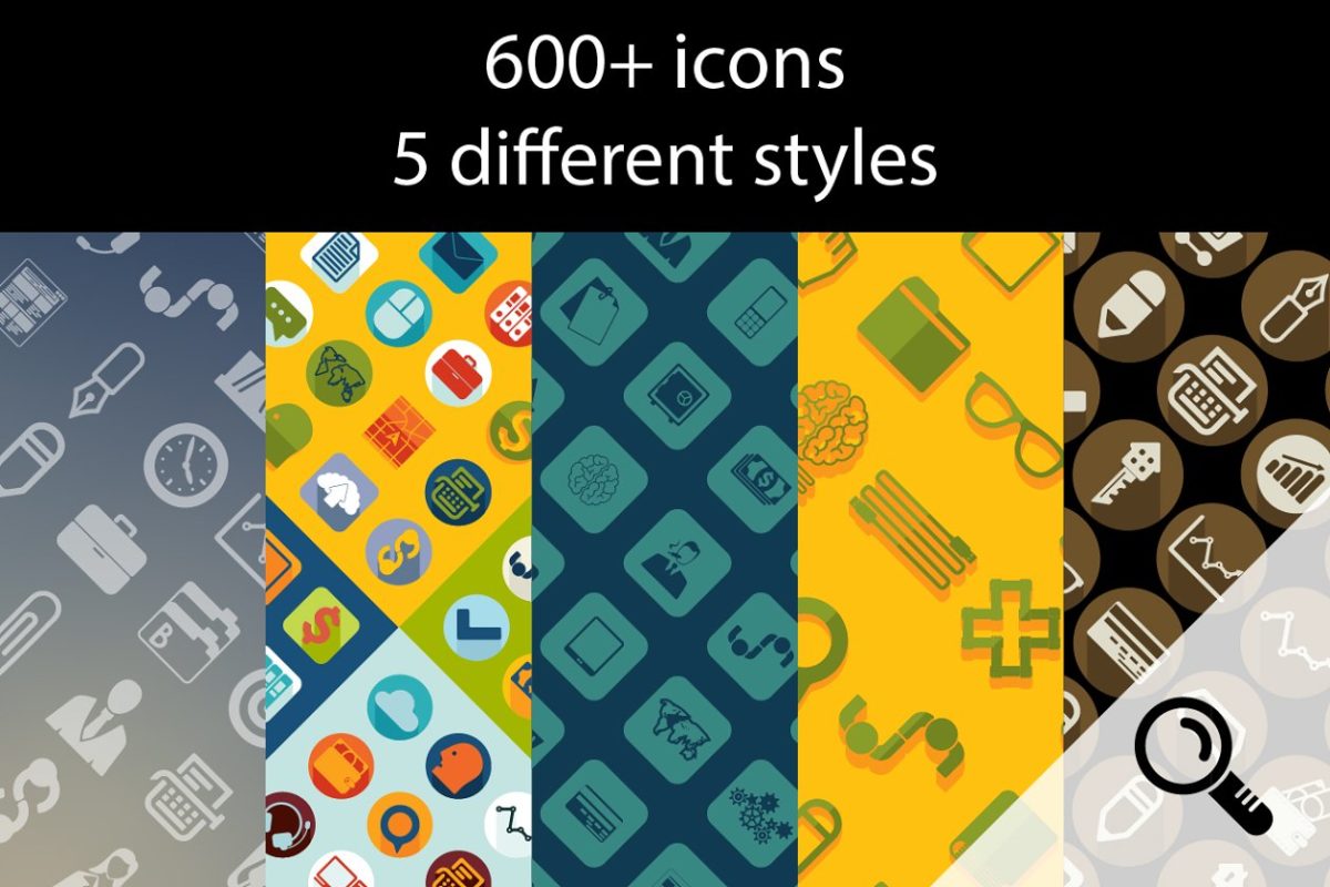 600+商业图标样式 600+ business icons. 5 styles