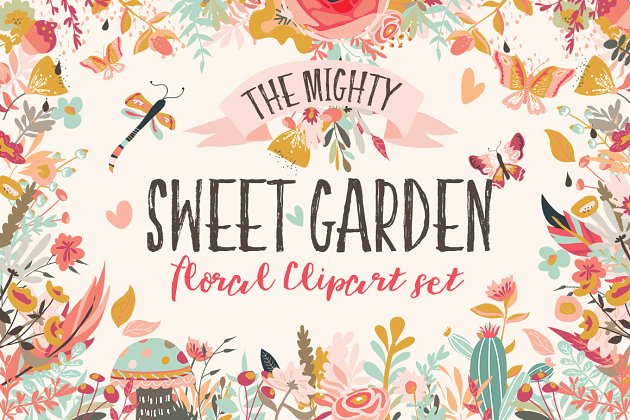 甜美的花园花卉素材 Sweet Garden Floral Clipart Bundle