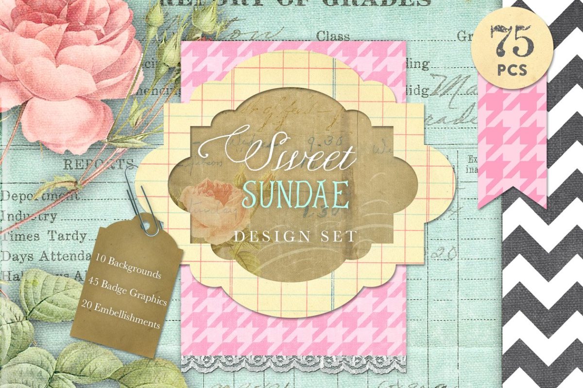 甜美圣代味道的图形素材 Sweet Sundae Design Kit