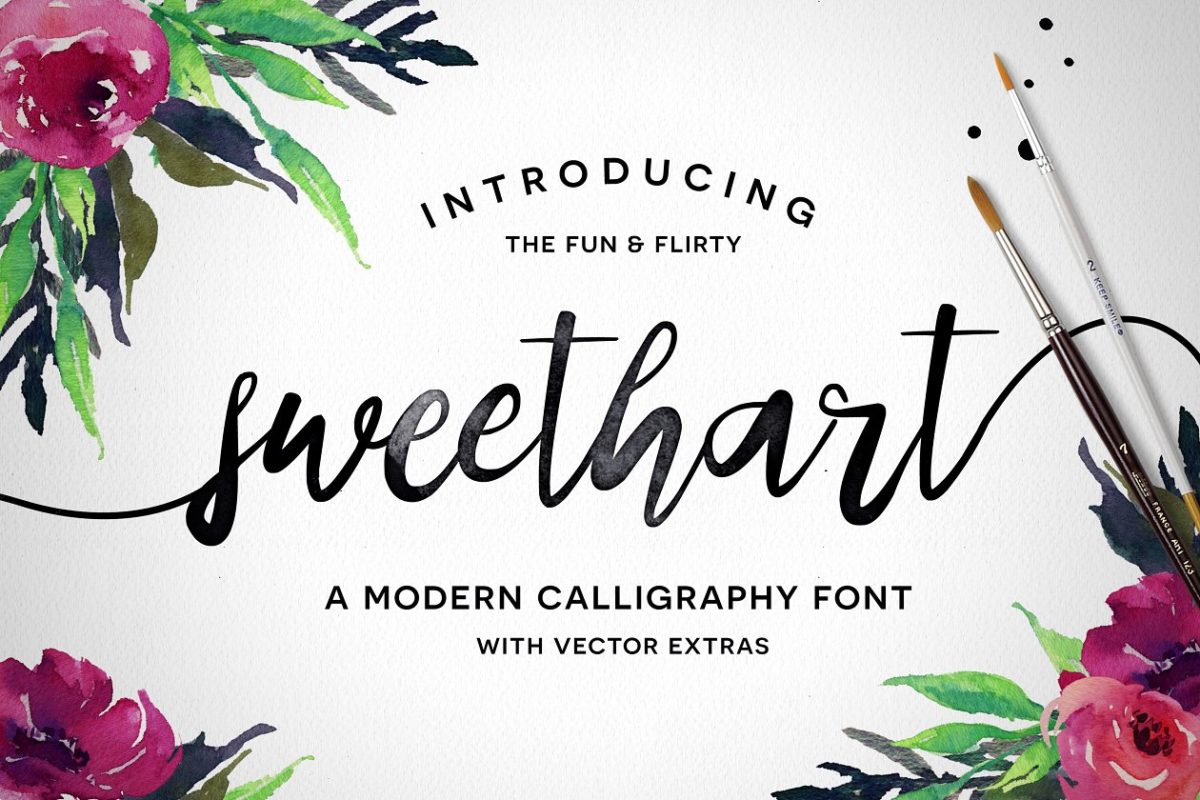 流畅的手绘字体 Sweethart Script + Vectors