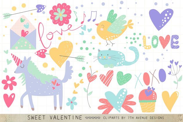 甜美的情人节卡通图形素材 Sweet Valentine Cliparts