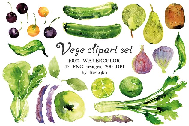 蔬菜水果水彩画素材 Watercolor Veggies and Fruits