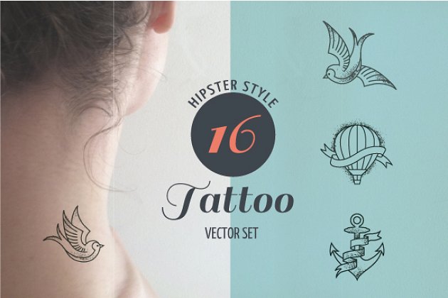 行家样式纹身花刺 Hipster Style Tattoo – vector