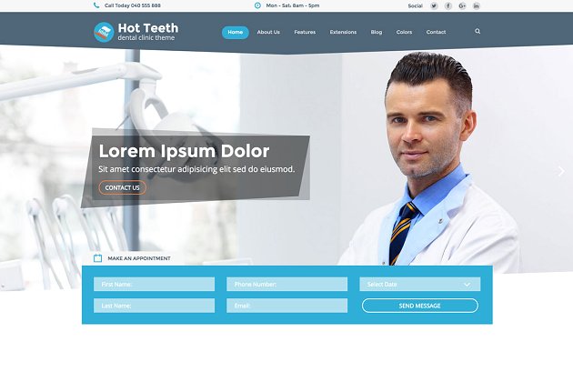 牙科医生网站主题模板 Hot Teeth