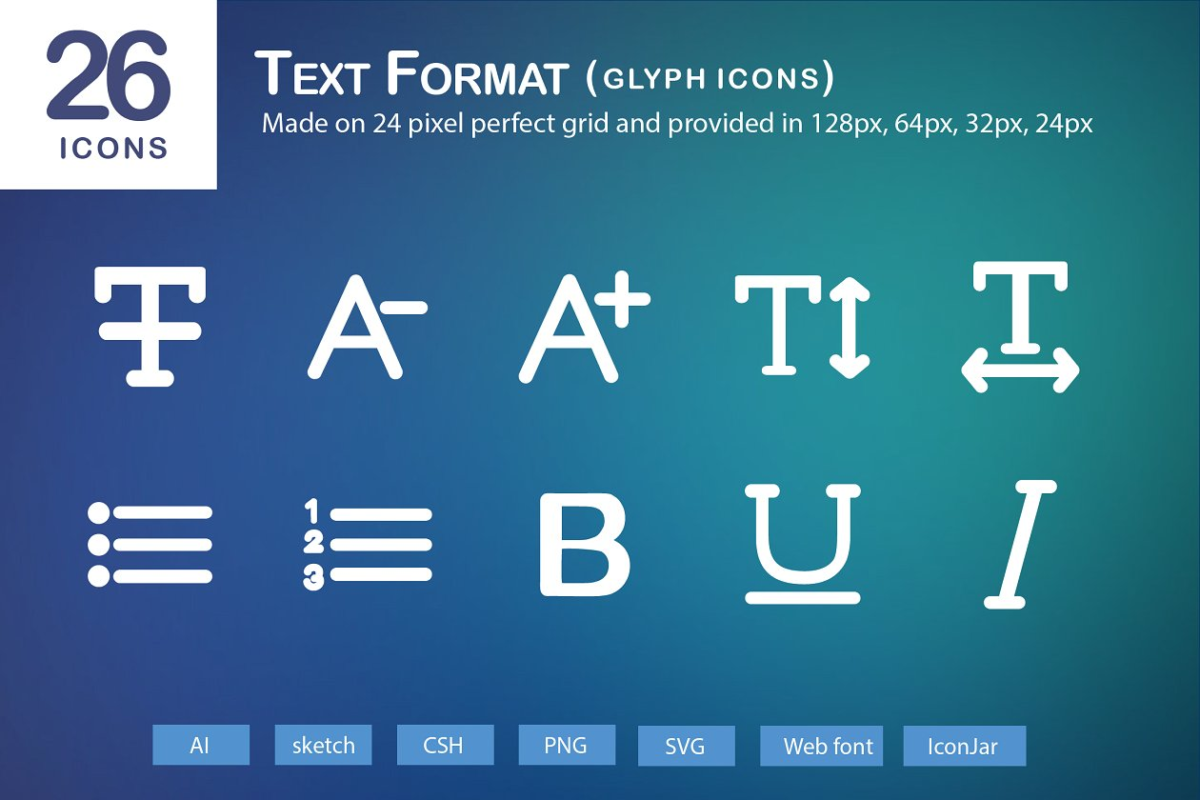 字体图标素材 26 Text Format Glyph Icons