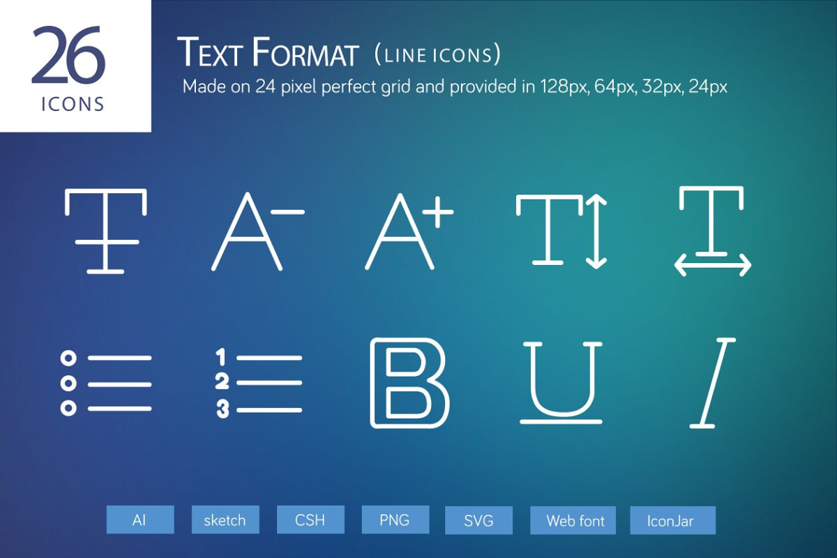 文本格式编辑器图标素材 26 Text Format Line Icons
