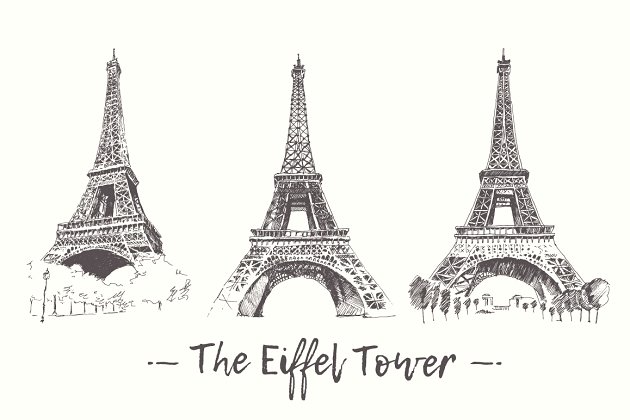 埃菲尔铁塔素描插画素材 The Eiffel Tower, Paris