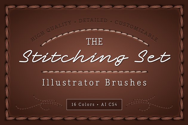 缝纫线效果的Ai笔刷 The Stitching Set – AI Brush