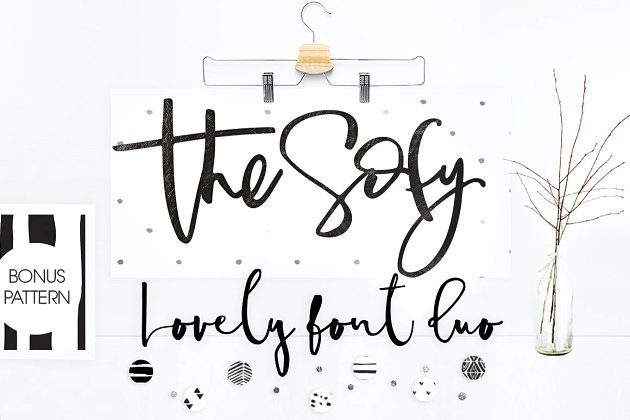 柔软手写字体+背景纹理 The Sofy Font Duo +Pattern+Freebie