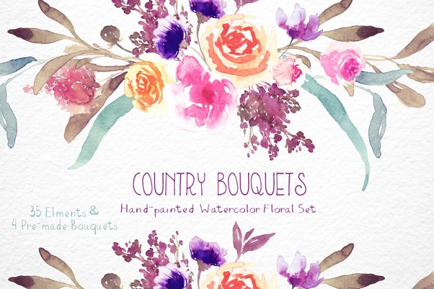 乡村风格的手绘水彩素材 Country Bouquets – Watercolor Floral