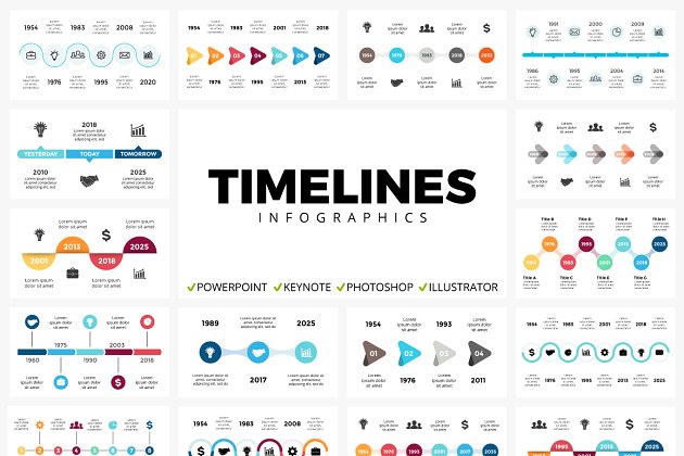 时间线PPT图标模板 Timelines | 50 unique slides