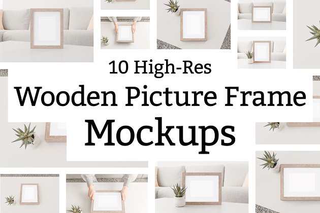 10个木头照片画框样机 10 Wooden Picture Frame Mockups
