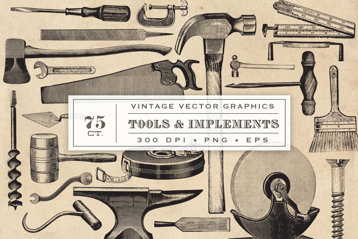 复古工具元素图形素材 Vintage Tool & Implement Graphics