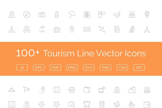 100+旅游线路矢量图标 100+ Tourism Line Vector Icons