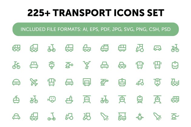 交通工具矢量图标大全 225+ Transport Icons Set