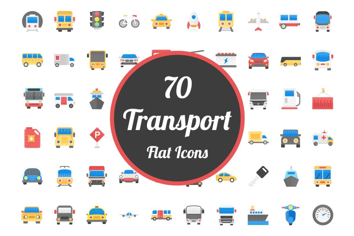 交通工具图标素材 70 Transport Flat Vector Icons