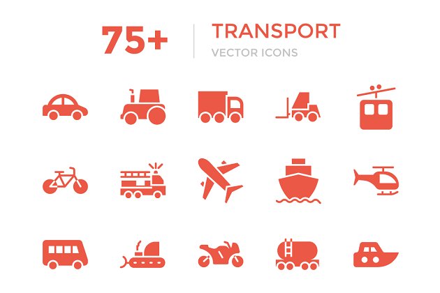 75个交通工具矢量图标 75+ Transport Vector Icons