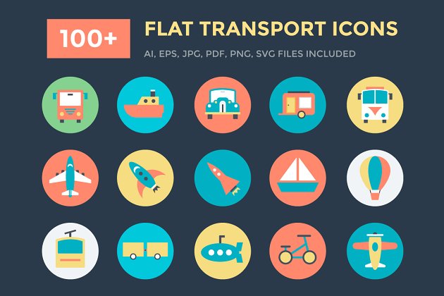 交通矢量图标下载 100+ Flat Transport Icons