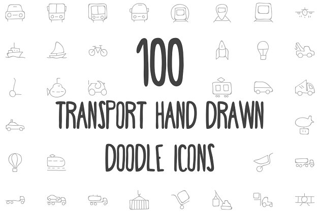 100个交通工具手绘图标 100 Transport Hand Drawn Doodle Icon