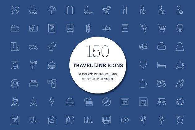 150个旅行线型图标 150 Travel Line Icons