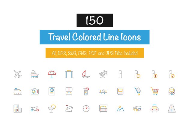 旅行矢量图标 150 Travel Colored Line Icons