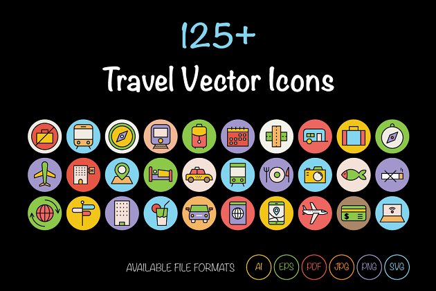 125+旅行矢量图标 125+ Travel Vector Icons