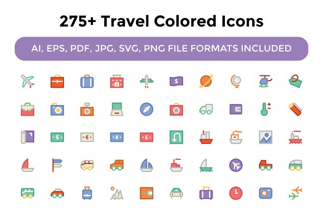 275+旅游彩色图标 275+ Travel Colored Icons