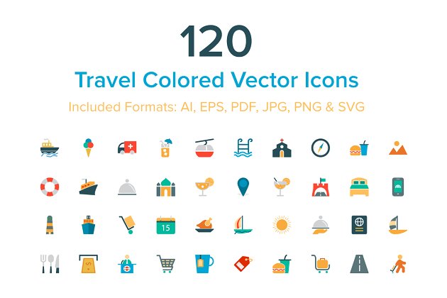 120旅行彩色的矢量图标 120 Travel Colored Vector Icons