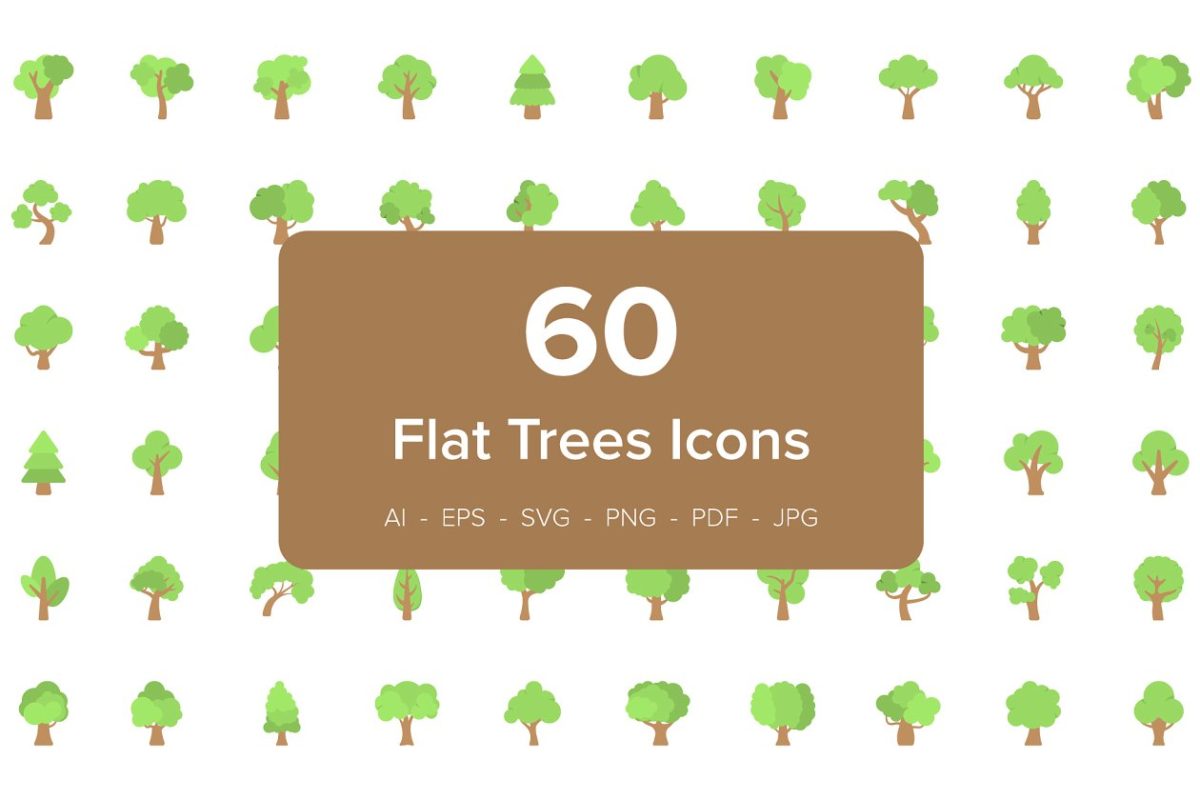 树矢量图标素材 60 Trees Flat Vector Icons