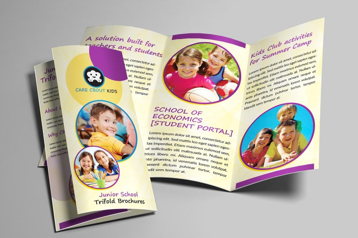 小学相关介绍的三折页模板 Junior School Trifold Brochures