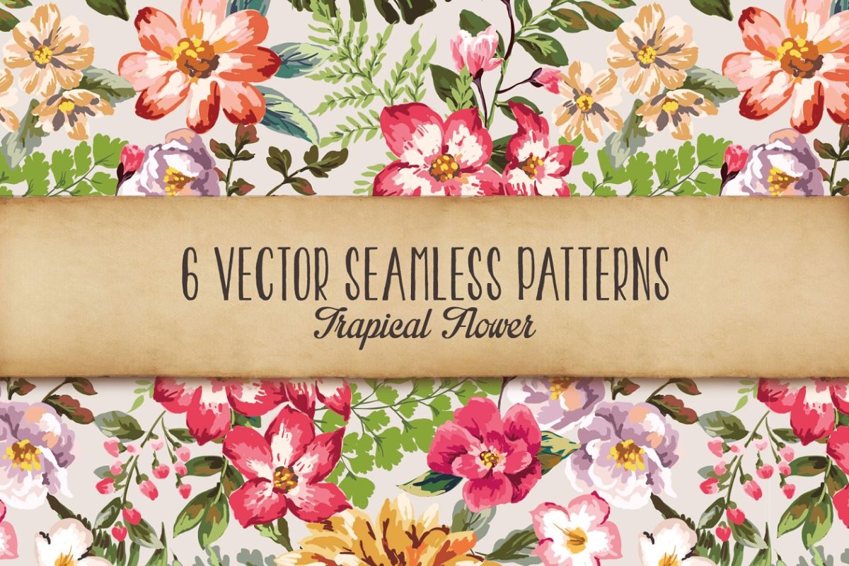 无缝热情的花卉背景纹理素材 Seamless tropical flowers Vol.3