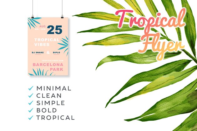 热带植物海报宣传模板 Tropical Vibes Flyer
