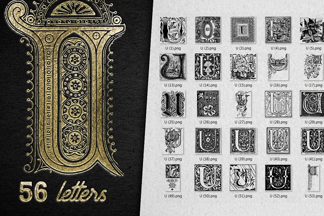 经典创意装饰字体 Vintage Letter U Decorative Alphabet