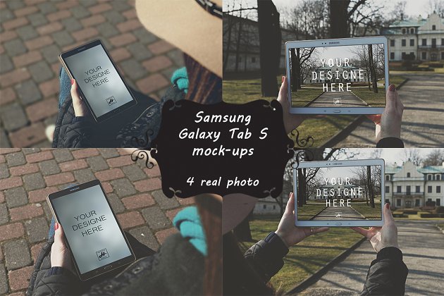 8种室外场景的平板电脑UI设计展示样机 8 photo mock-ups Galaxy Tab S