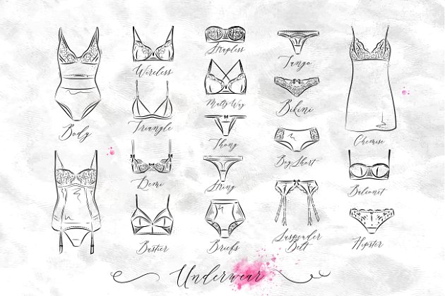 各种各样女士内衣图标套装 Set Underwear Icons