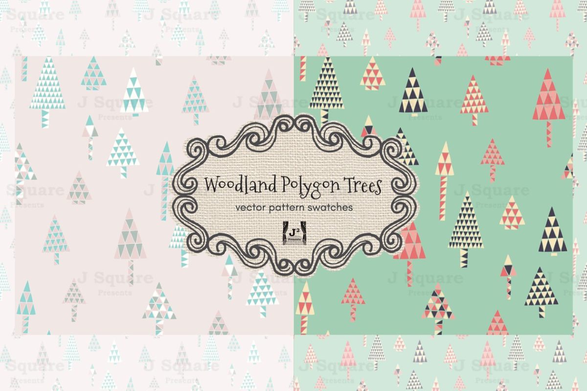 圣诞节元素图案背景纹理 Vector Polygon Tree Swatch & Pattern