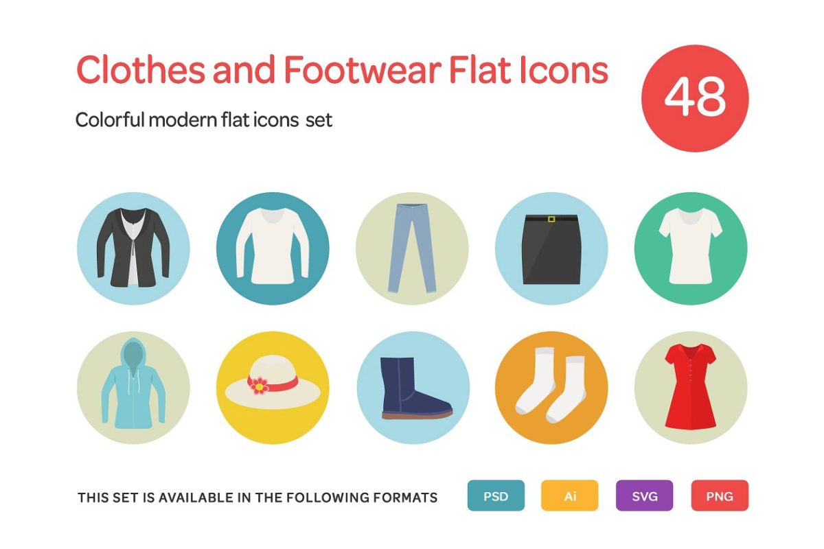服饰矢量图标素材 Clothes and Footwear Flat Icons Set