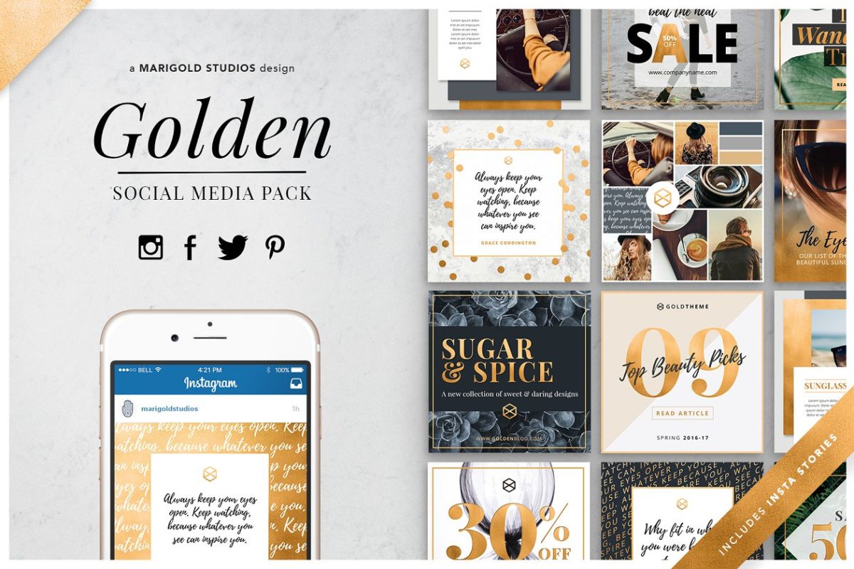 金色的社交广告模板 GOLDEN | Social Media Pack