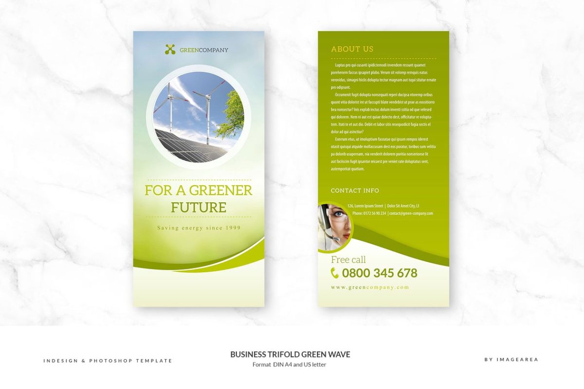 绿色画册模板 Business Trifold Green Wave